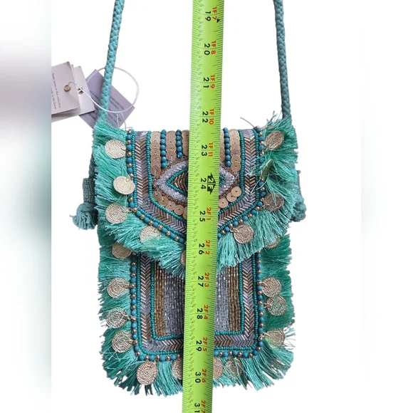 Antik Kraft - NEW Boho Evil Eye Beaded Crossbody Bag Coin Tassel Fringe - Picture 7 of 8